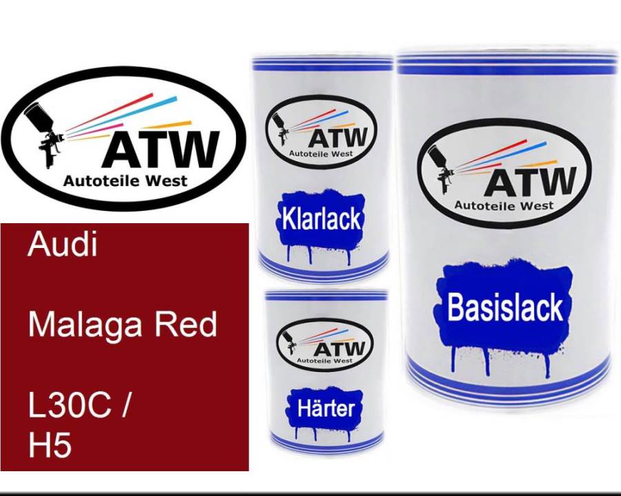 Audi, Malaga Red, L30C / H5: 500ml Lackdose + 500ml Klarlack + 250ml Härter - Set, von ATW Autoteile West.